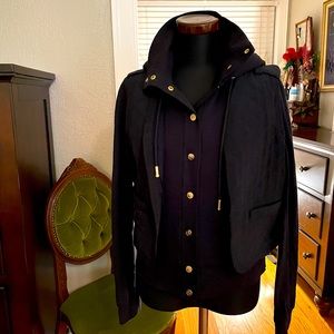 Tory Burch black hoodie with removable quilted vest